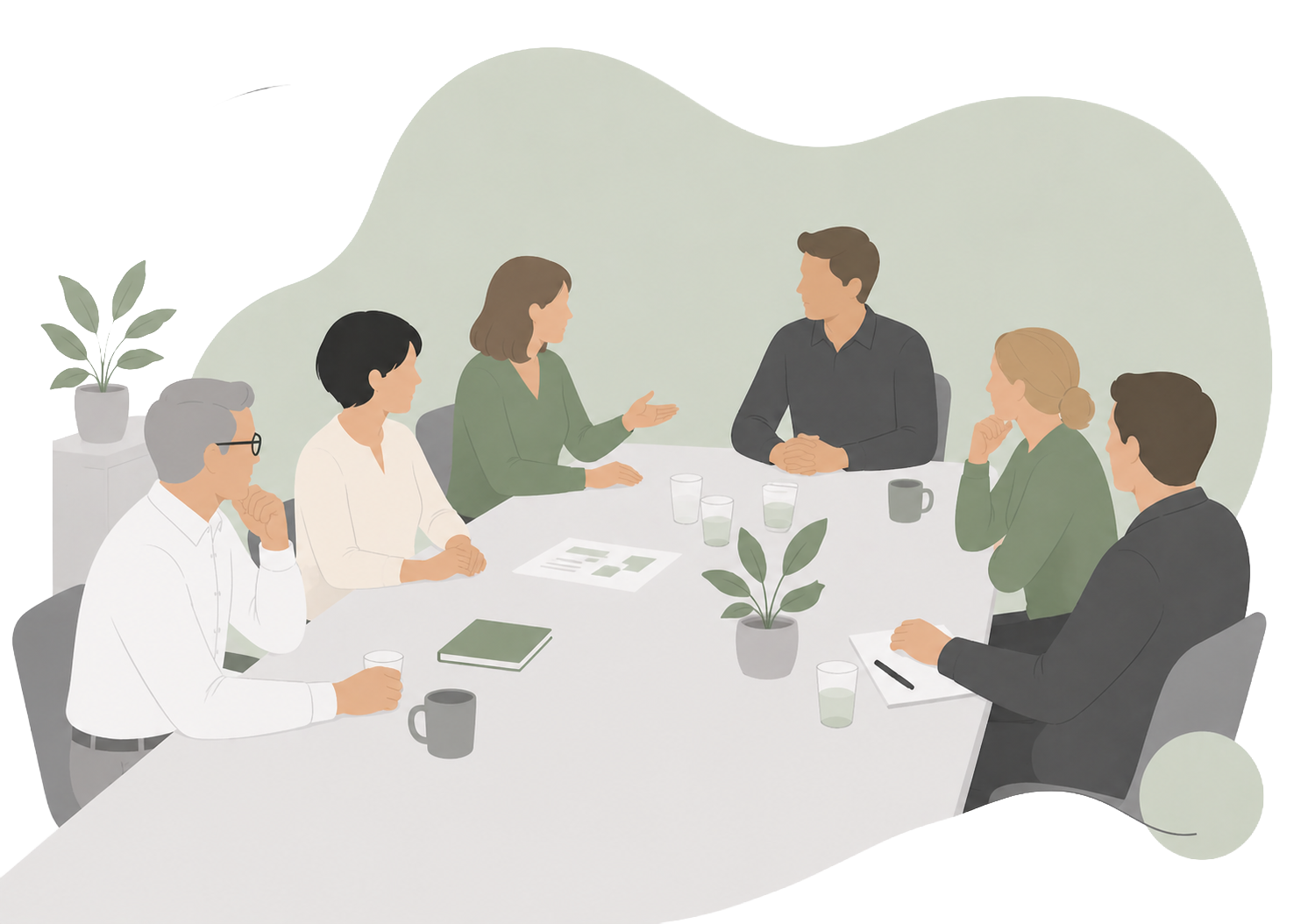 Illustration zur Konfliktmediation bei decira transition – Konflikte in Teams und Unternehmen klären und tragfähige Lösungen entwickeln.