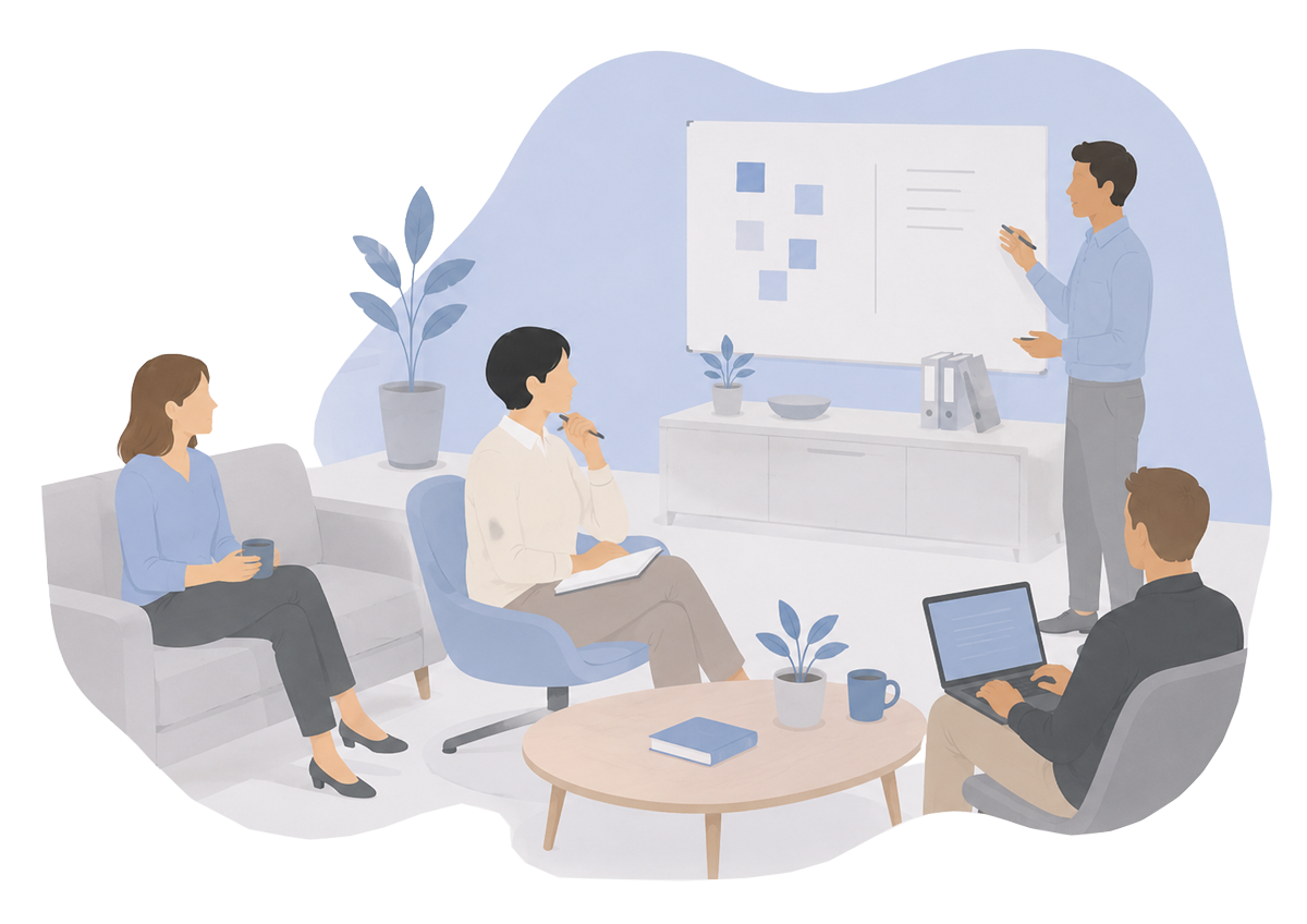Illustration zu Konflikt & Service bei decira system – Konflikte klären, Beschwerden professionell bearbeiten und Zusammenarbeit konstruktiv gestalten.