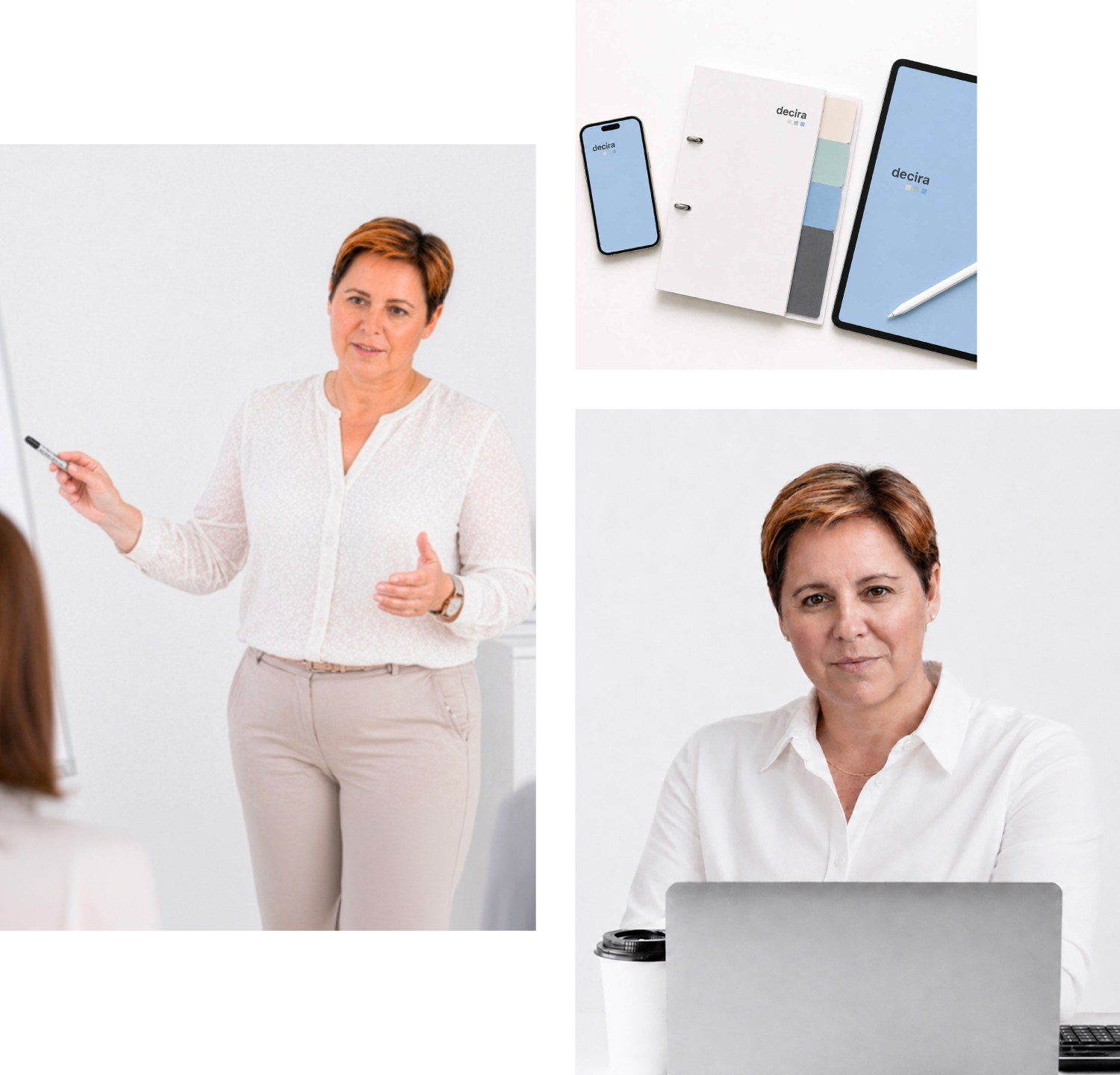 Bildcollage mit Nicole Klingel von decira transition bei Coaching und Beratung – Begleitung bei privaten und beruflichen Veränderungen, Entscheidungen, Konflikten und Unternehmensnachfolge.