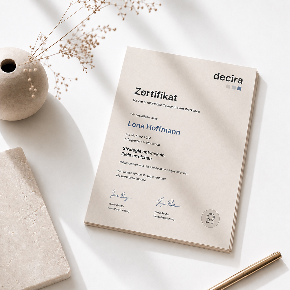 Zertifikat - Teilnahme, Qualifikation und Weiterbildung bei decira