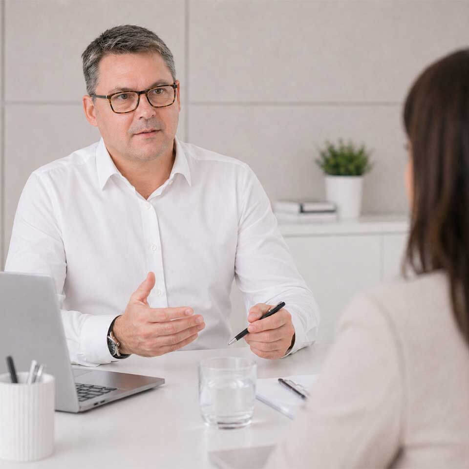 Marco Frei von decira system im persönlichen Coaching-Gespräch – Begleitung von Führungskräften und Unternehmen bei Führung, Struktur, Organisation und klaren Entscheidungen.